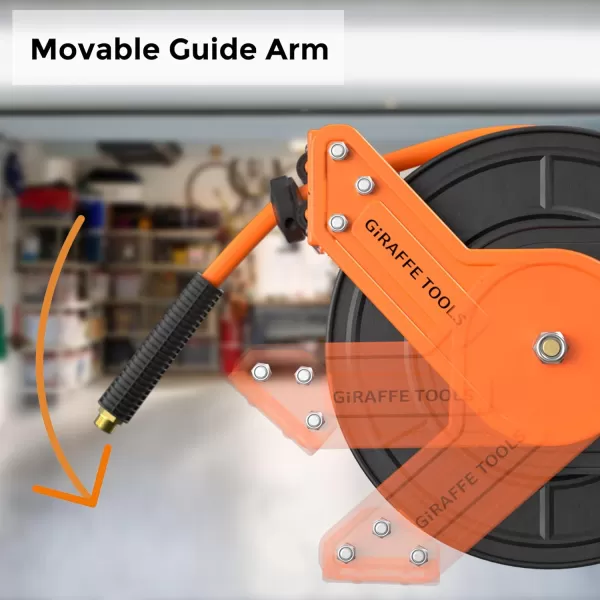 Giraffe Tools TA10B Air Hose Reel 25 ft Retractable Wall Mount Air Compressor Heavy Duty Steel Auto Rewind 300PSI, 25ft, Tangelo