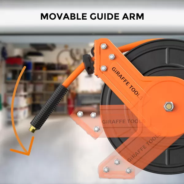 Giraffe Tools TA10B Air Hose Reel 25 ft Retractable Wall Mount Air Compressor Heavy Duty Steel Auto Rewind 300PSI, 25ft, Tangelo