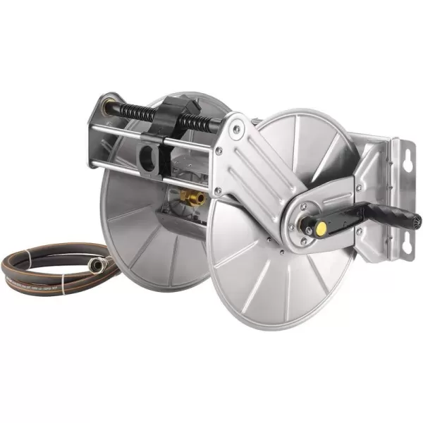 Giraffe Tools Stainless Steel Garden Hose Reel Heavy Duty, Wall/Floor Mounted Metal Water Hose Reel Retractable with Crank, 150-Feet 5/8" Hose Capacity