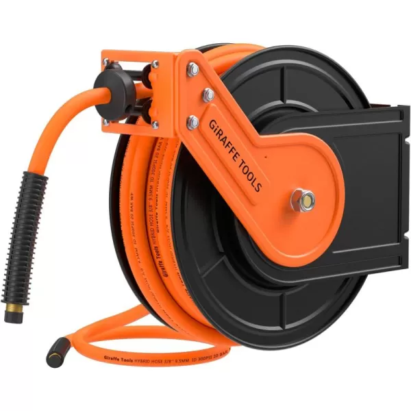 Giraffe Tools TA10B Air Hose Reel 25 ft Retractable Wall Mount Air Compressor Heavy Duty Steel Auto Rewind 300PSI, 25ft, Tangelo