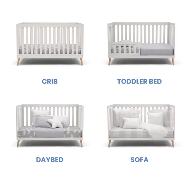 Essex 4-in-1 Convertible Baby Crib, Bianca White with Natural Legs