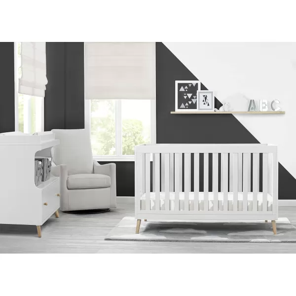 Essex 4-in-1 Convertible Baby Crib, Bianca White with Natural Legs