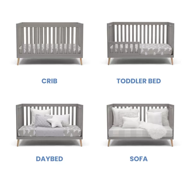 Essex 4-in-1 Convertible Baby Crib, Bianca White with Natural Legs