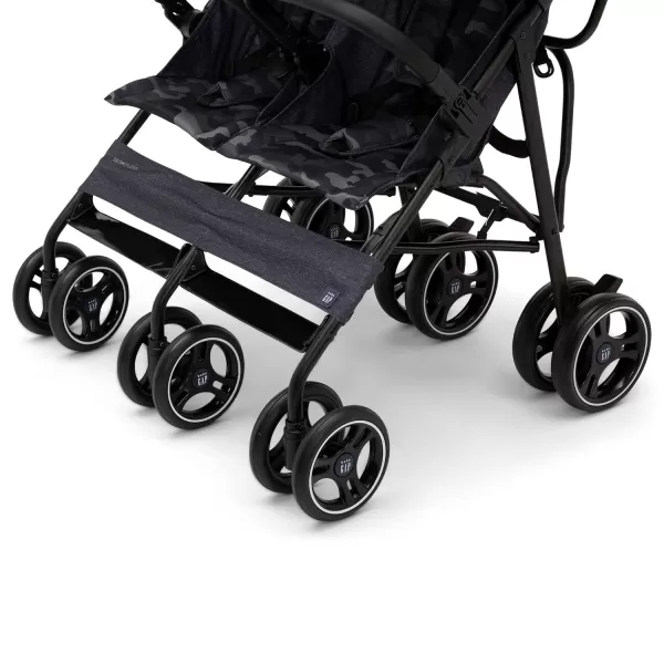 GAP babyGap Classic Side-by-Side Double Stroller - Lightweight Double Stroller with Recline, Extendable Sun Visors &amp; Compact Fold - Made with Sustainable Materials, Black Camo