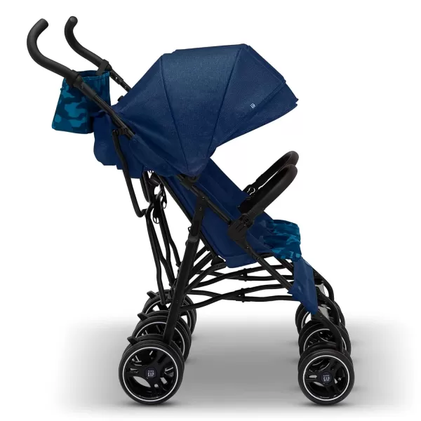 GAP babyGap Classic Side-by-Side Double Stroller - Lightweight Double Stroller with Recline, Extendable Sun Visors &amp; Compact Fold - Made with Sustainable Materials, Black Camo