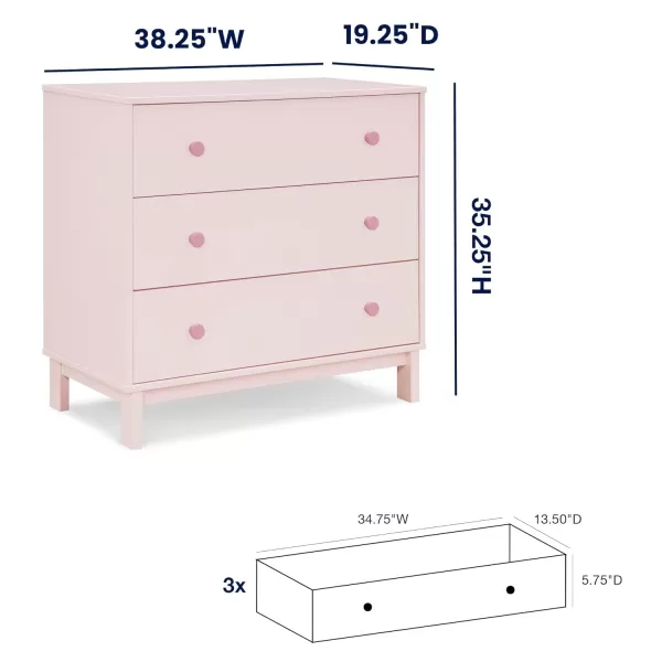 GAP babyGap Legacy 3 Drawer Dresser, Blush Pink/Dark Pink
