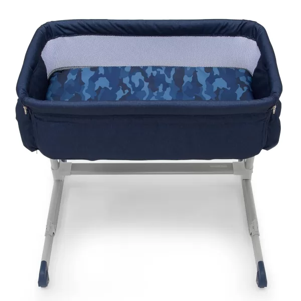 GAP babyGap Whisper Bedside Bassinet Sleeper with Breathable Mesh and Adjustable Heights - Lightweight Portable Crib - Made with Sustainable Materials, Navy Camo
