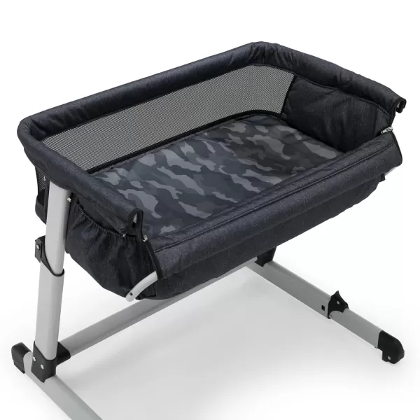 GAP babyGap Whisper Bedside Bassinet Sleeper with Breathable Mesh and Adjustable Heights - Lightweight Portable Crib - Made with Sustainable Materials, Navy Camo