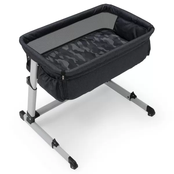 GAP babyGap Whisper Bedside Bassinet Sleeper with Breathable Mesh and Adjustable Heights - Lightweight Portable Crib - Made with Sustainable Materials, Navy Camo