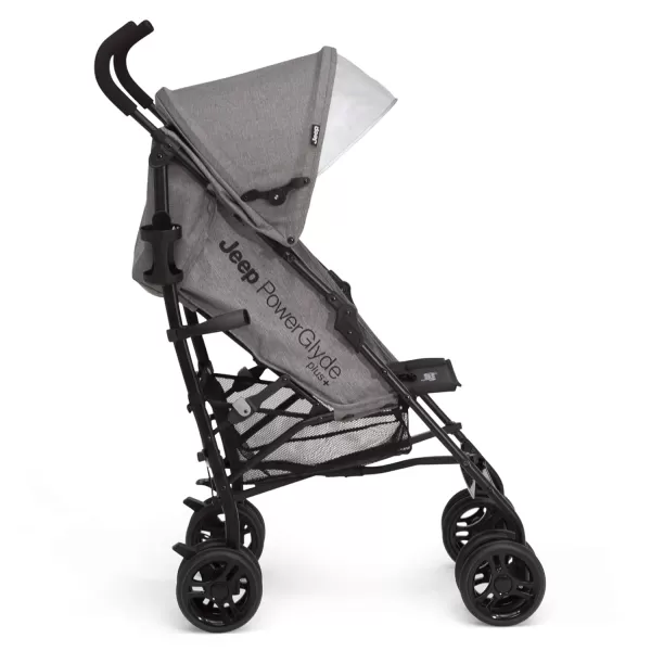 Jeep PowerGlyde Plus Stroller by Delta Children - Lightweight Travel Stroller with Smoothest Ride, Aluminum Frame, 4-Position Recline, Extra Large Storage Basket, Black