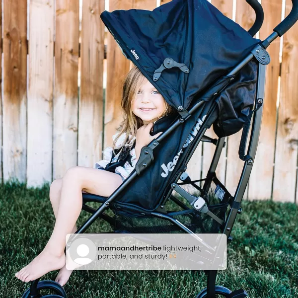 Jeep PowerGlyde Plus Stroller by Delta Children - Lightweight Travel Stroller with Smoothest Ride, Aluminum Frame, 4-Position Recline, Extra Large Storage Basket, Black