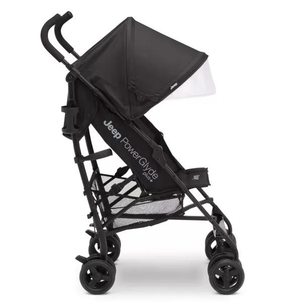 Jeep PowerGlyde Plus Stroller by Delta Children - Lightweight Travel Stroller with Smoothest Ride, Aluminum Frame, 4-Position Recline, Extra Large Storage Basket, Black