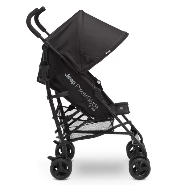 Jeep PowerGlyde Plus Stroller by Delta Children - Lightweight Travel Stroller with Smoothest Ride, Aluminum Frame, 4-Position Recline, Extra Large Storage Basket, Black