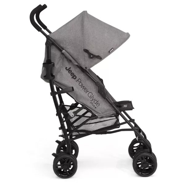 Jeep PowerGlyde Plus Stroller by Delta Children - Lightweight Travel Stroller with Smoothest Ride, Aluminum Frame, 4-Position Recline, Extra Large Storage Basket, Black