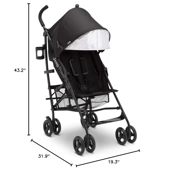 Jeep PowerGlyde Plus Stroller by Delta Children - Lightweight Travel Stroller with Smoothest Ride, Aluminum Frame, 4-Position Recline, Extra Large Storage Basket, Black