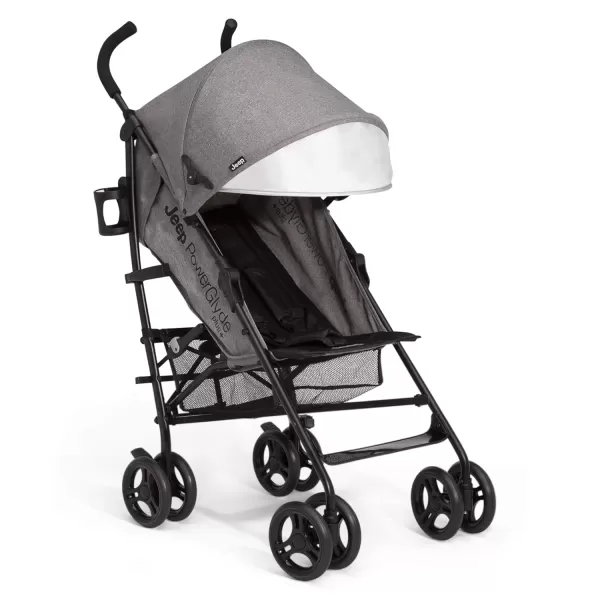 Jeep PowerGlyde Plus Stroller by Delta Children - Lightweight Travel Stroller with Smoothest Ride, Aluminum Frame, 4-Position Recline, Extra Large Storage Basket, Black