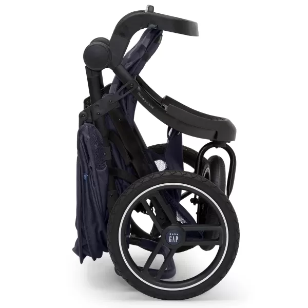 babyGap Trek Jogging Stroller - Lightweight Jogging Stoller with Extendable Canopy &amp; Reclining Seat - Includes Car Seat Adapter - Made with Sustainable Materials, Navy Camo