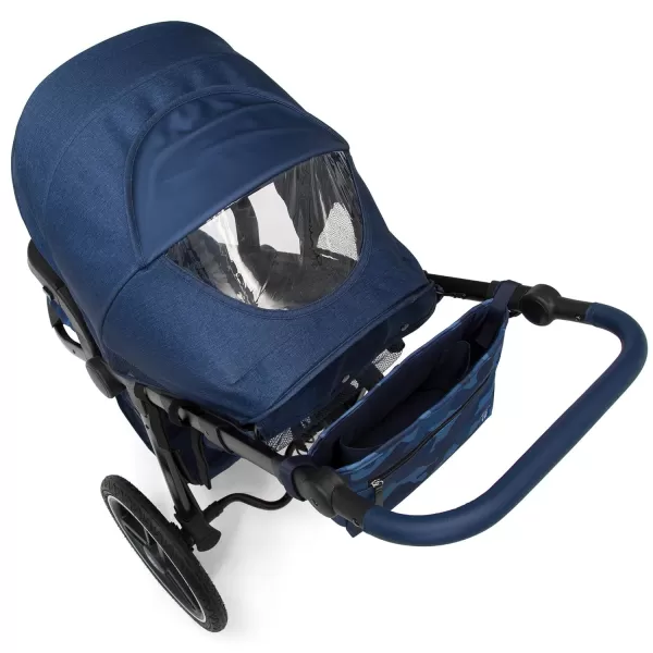 babyGap Trek Jogging Stroller - Lightweight Jogging Stoller with Extendable Canopy &amp; Reclining Seat - Includes Car Seat Adapter - Made with Sustainable Materials, Navy Camo