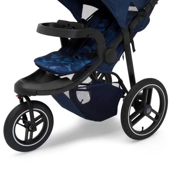 babyGap Trek Jogging Stroller - Lightweight Jogging Stoller with Extendable Canopy &amp; Reclining Seat - Includes Car Seat Adapter - Made with Sustainable Materials, Navy Camo