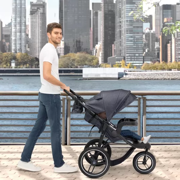 babyGap Trek Jogging Stroller - Lightweight Jogging Stoller with Extendable Canopy &amp; Reclining Seat - Includes Car Seat Adapter - Made with Sustainable Materials, Navy Camo