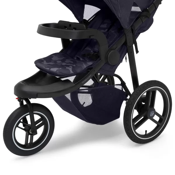 babyGap Trek Jogging Stroller - Lightweight Jogging Stoller with Extendable Canopy &amp; Reclining Seat - Includes Car Seat Adapter - Made with Sustainable Materials, Navy Camo