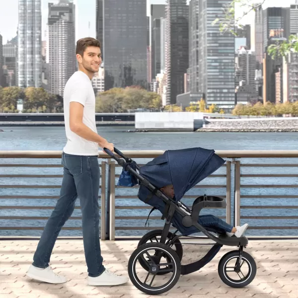 babyGap Trek Jogging Stroller - Lightweight Jogging Stoller with Extendable Canopy &amp; Reclining Seat - Includes Car Seat Adapter - Made with Sustainable Materials, Navy Camo