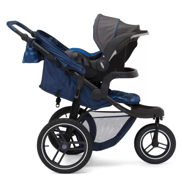 babyGap Trek Jogging Stroller - Lightweight Jogging Stoller with Extendable Canopy &amp; Reclining Seat - Includes Car Seat Adapter - Made with Sustainable Materials, Navy Camo