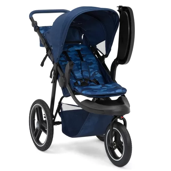 babyGap Trek Jogging Stroller - Lightweight Jogging Stoller with Extendable Canopy &amp; Reclining Seat - Includes Car Seat Adapter - Made with Sustainable Materials, Navy Camo