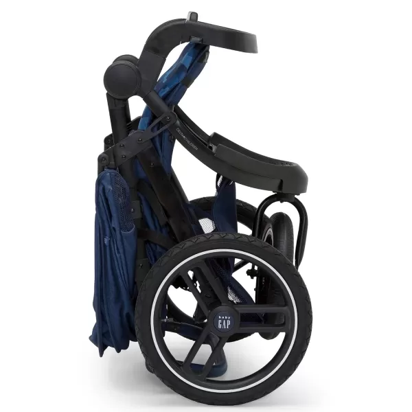 babyGap Trek Jogging Stroller - Lightweight Jogging Stoller with Extendable Canopy &amp; Reclining Seat - Includes Car Seat Adapter - Made with Sustainable Materials, Navy Camo