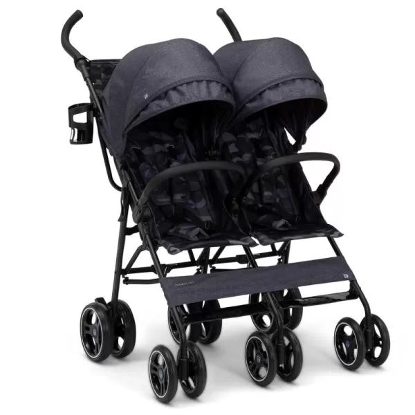 GAP babyGap Classic Side-by-Side Double Stroller - Lightweight Double Stroller with Recline, Extendable Sun Visors &amp; Compact Fold - Made with Sustainable Materials, Black Camo