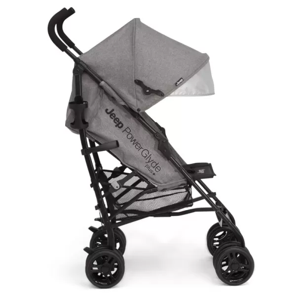 Jeep PowerGlyde Plus Stroller by Delta Children - Lightweight Travel Stroller with Smoothest Ride, Aluminum Frame, 4-Position Recline, Extra Large Storage Basket, Black