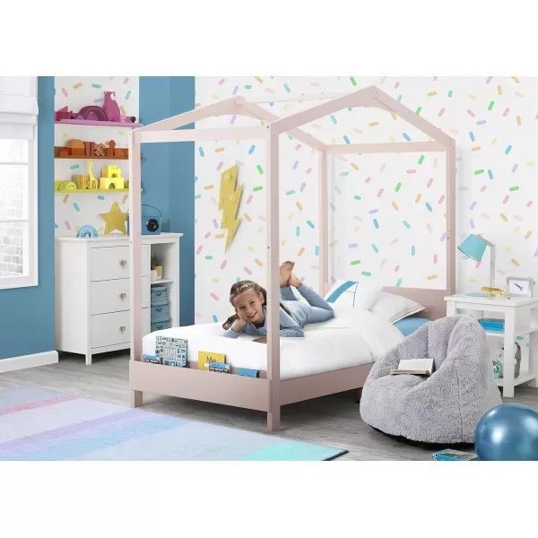 Delta Children Poppy House Wood Twin Bed, Platform Bed - No Box Spring Needed, Blush Pink