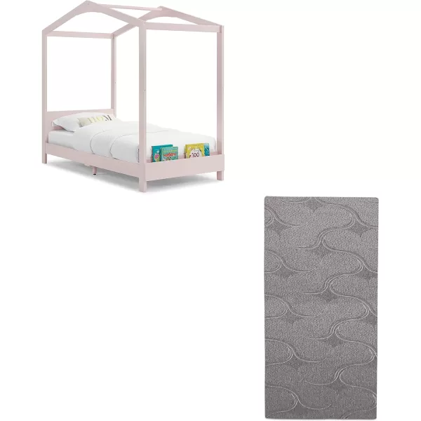 Delta Children Poppy House Wood Twin Bed, Platform Bed - No Box Spring Needed, Blush Pink