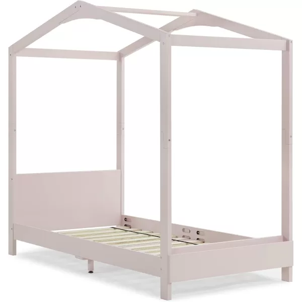 Delta Children Poppy House Wood Twin Bed, Platform Bed - No Box Spring Needed, Blush Pink