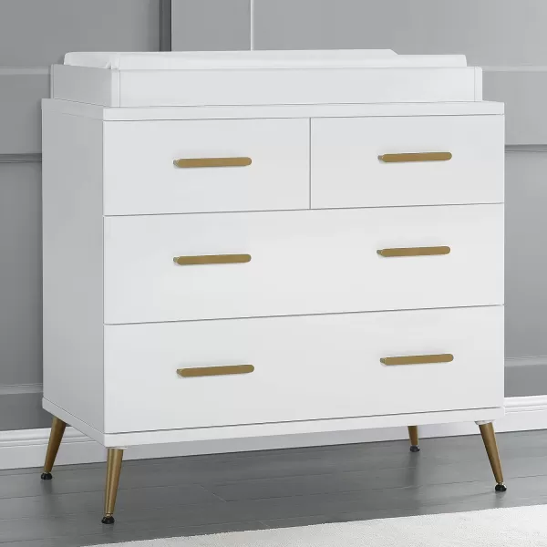 Sloane 4 Drawer Dresser with Changing Top, Bianca White w/Melted Bronze
