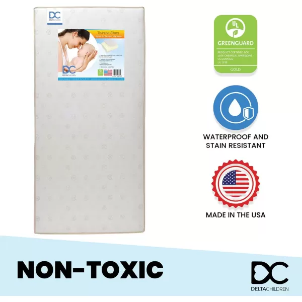 Delta Children Twinkle Stars Dual Sided - 6" Premium Sustainably Sourced Fiber Core Crib and Toddler Mattress - Waterproof - GREENGUARD Gold Certified - 7 Year Warranty - Made in USA