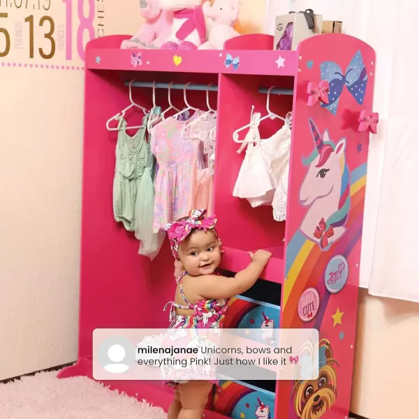 JoJo Siwa Dress and Play Boutique by Delta Children - Pretend Play Costume Storage Wardrobe for Kids with Mirror &amp; Shelves