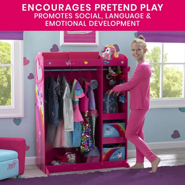 JoJo Siwa Dress and Play Boutique by Delta Children - Pretend Play Costume Storage Wardrobe for Kids with Mirror &amp; Shelves