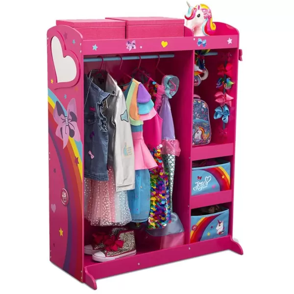 JoJo Siwa Dress and Play Boutique by Delta Children - Pretend Play Costume Storage Wardrobe for Kids with Mirror &amp; Shelves