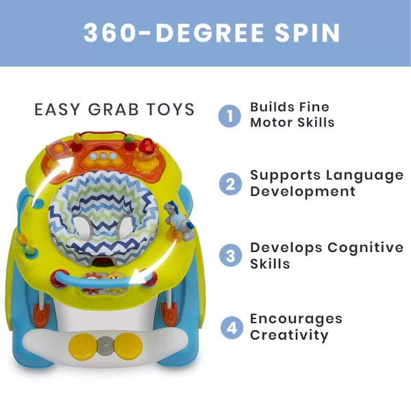 4-in-1 Discover &amp; Play Musical Walker - Features 360 Degree Swivel Seat, Rocker and Walker Mode, Step-to-Play Music, Machine-Washable Seat, Blue/Green