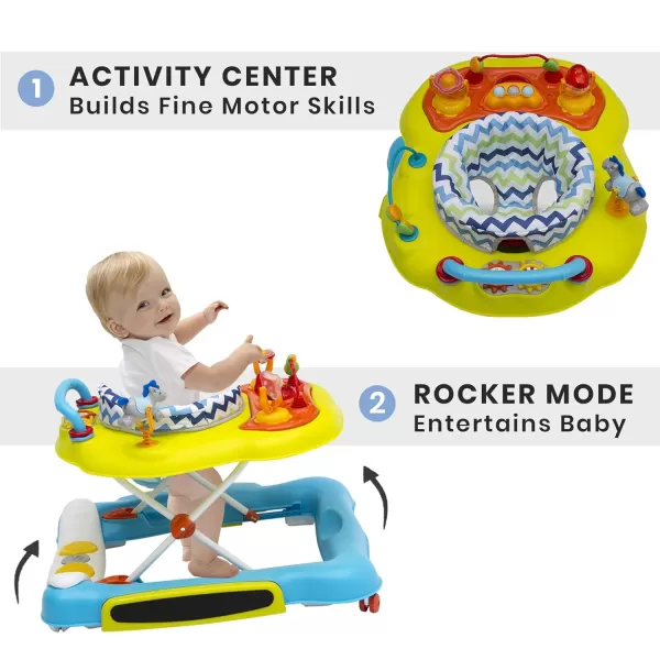 4-in-1 Discover &amp; Play Musical Walker - Features 360 Degree Swivel Seat, Rocker and Walker Mode, Step-to-Play Music, Machine-Washable Seat, Blue/Green