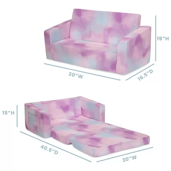 Cozee Flip-Out 2-in-1 Convertible Sofa to Lounger for Kids, Pink Tie Dye