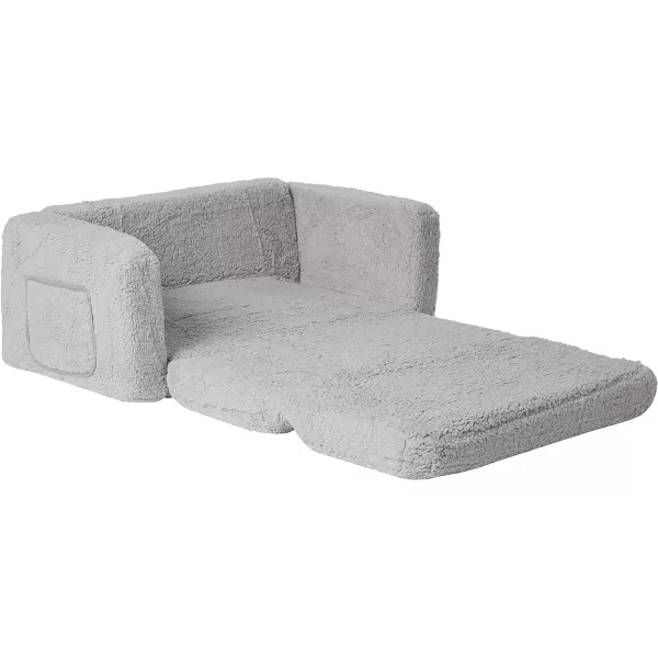Cozee Flip-Out Sherpa 2-in-1 Convertible Sofa to Lounger for Kids, Grey