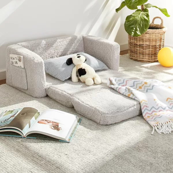 Cozee Flip-Out Sherpa 2-in-1 Convertible Sofa to Lounger for Kids, Grey