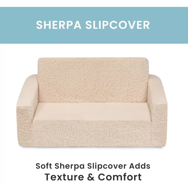 Cozee Flip-Out Sherpa 2-in-1 Convertible Sofa to Lounger for Kids, Grey