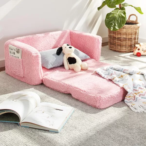 Cozee Flip-Out Sherpa 2-in-1 Convertible Sofa to Lounger for Kids, Grey
