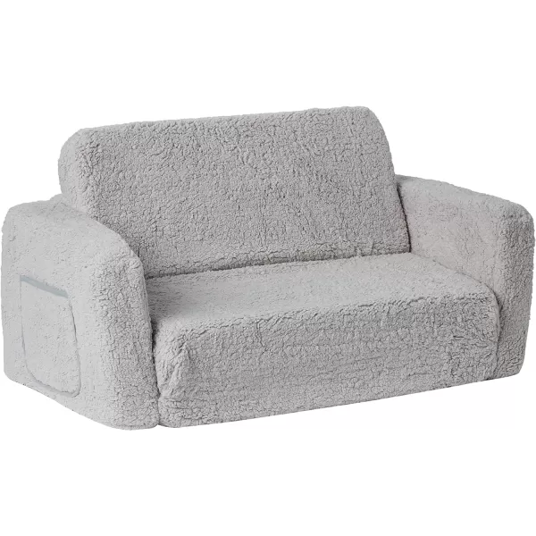 Cozee Flip-Out Sherpa 2-in-1 Convertible Sofa to Lounger for Kids, Grey