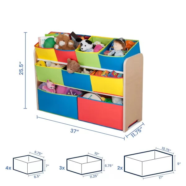 Deluxe Multi-Bin Toy Organizer with Storage Bins - Greenguard Gold Certified, Dark Chocolate/Primary Colored Bins, 9 Piece Assortment