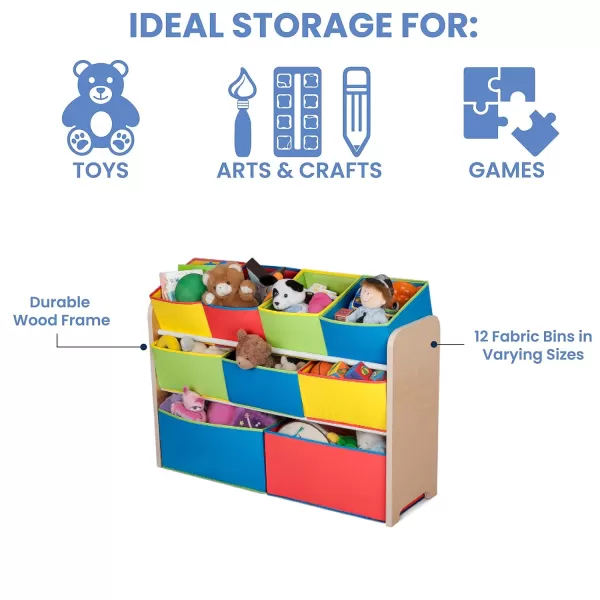 Deluxe Multi-Bin Toy Organizer with Storage Bins - Greenguard Gold Certified, Dark Chocolate/Primary Colored Bins, 9 Piece Assortment