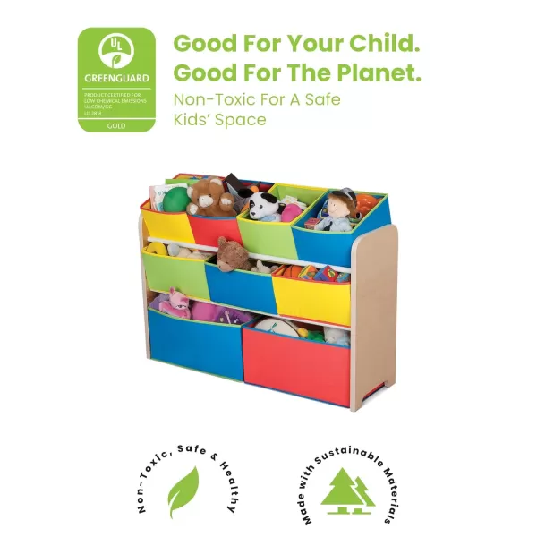 Deluxe Multi-Bin Toy Organizer with Storage Bins - Greenguard Gold Certified, Dark Chocolate/Primary Colored Bins, 9 Piece Assortment